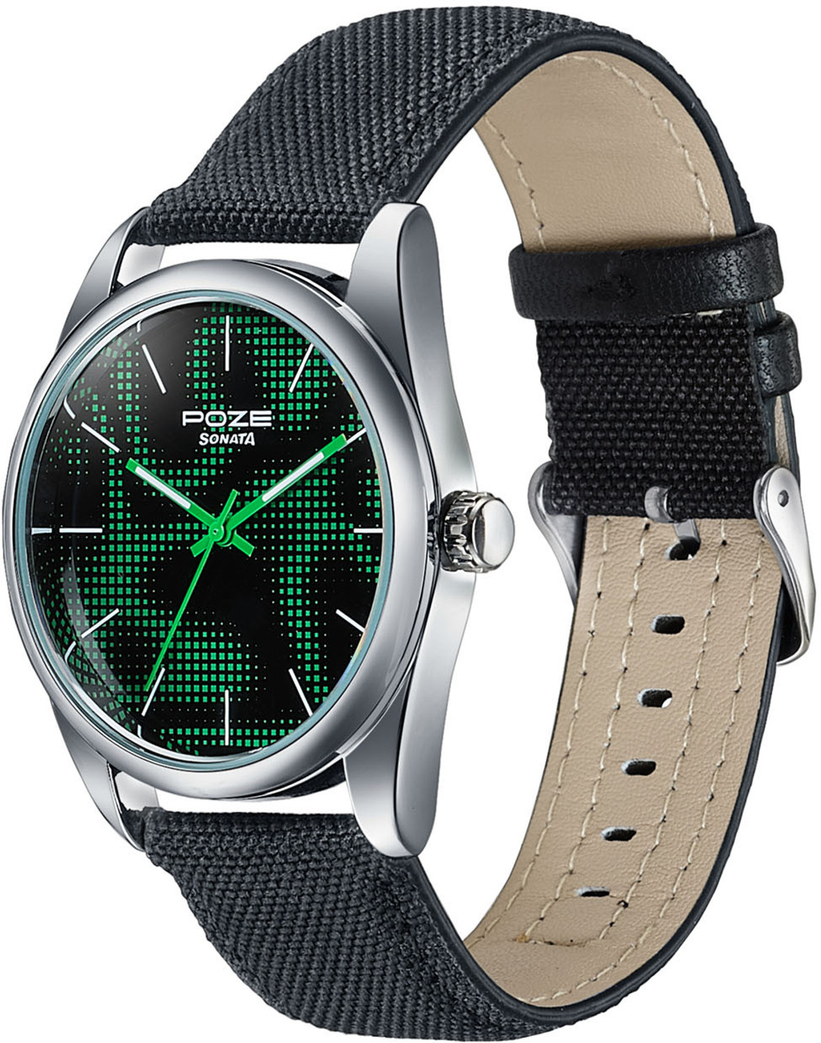 Image of SONATA Poze Drop 9.1 Poze 9 Quartz Black /Green Dial Black Strap Analog Watch - For Men