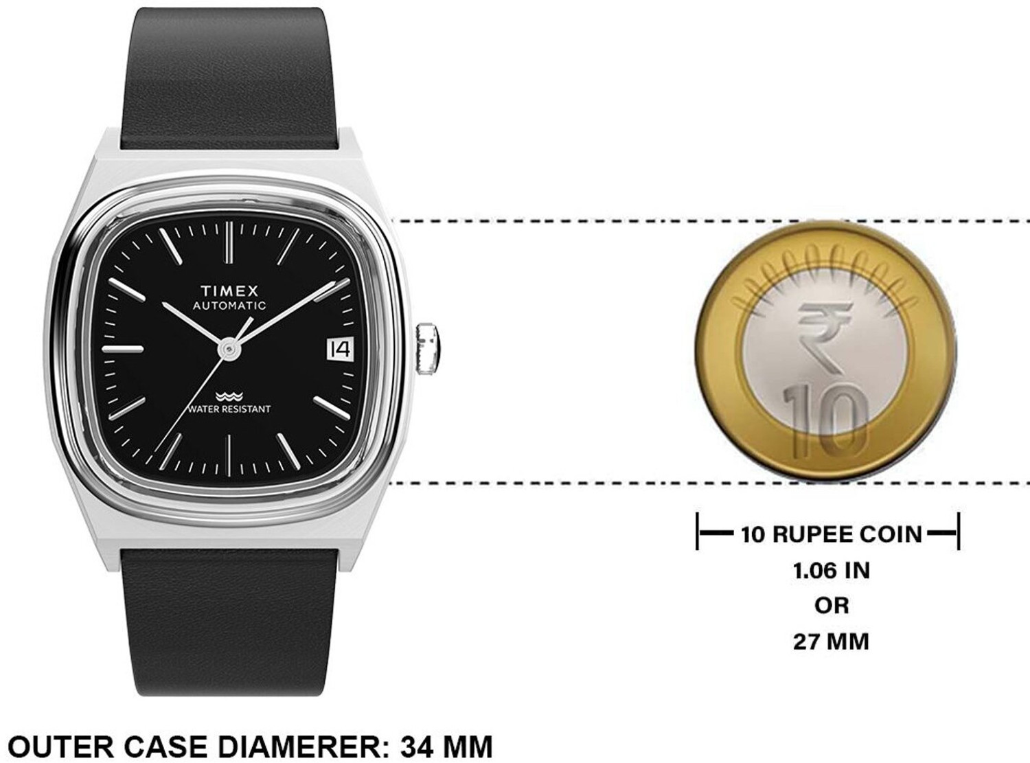 Image of TIMEX TW2Y07500UJ Q Rectangle 34mm Black Dial Analog Watch - For Men