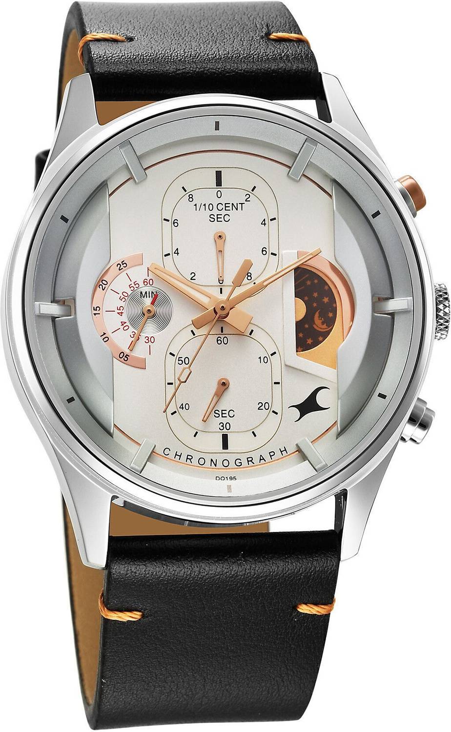 Fastrack Opulence Chronograph Silver Dial Black LeatherStrap Watch - - Image 5