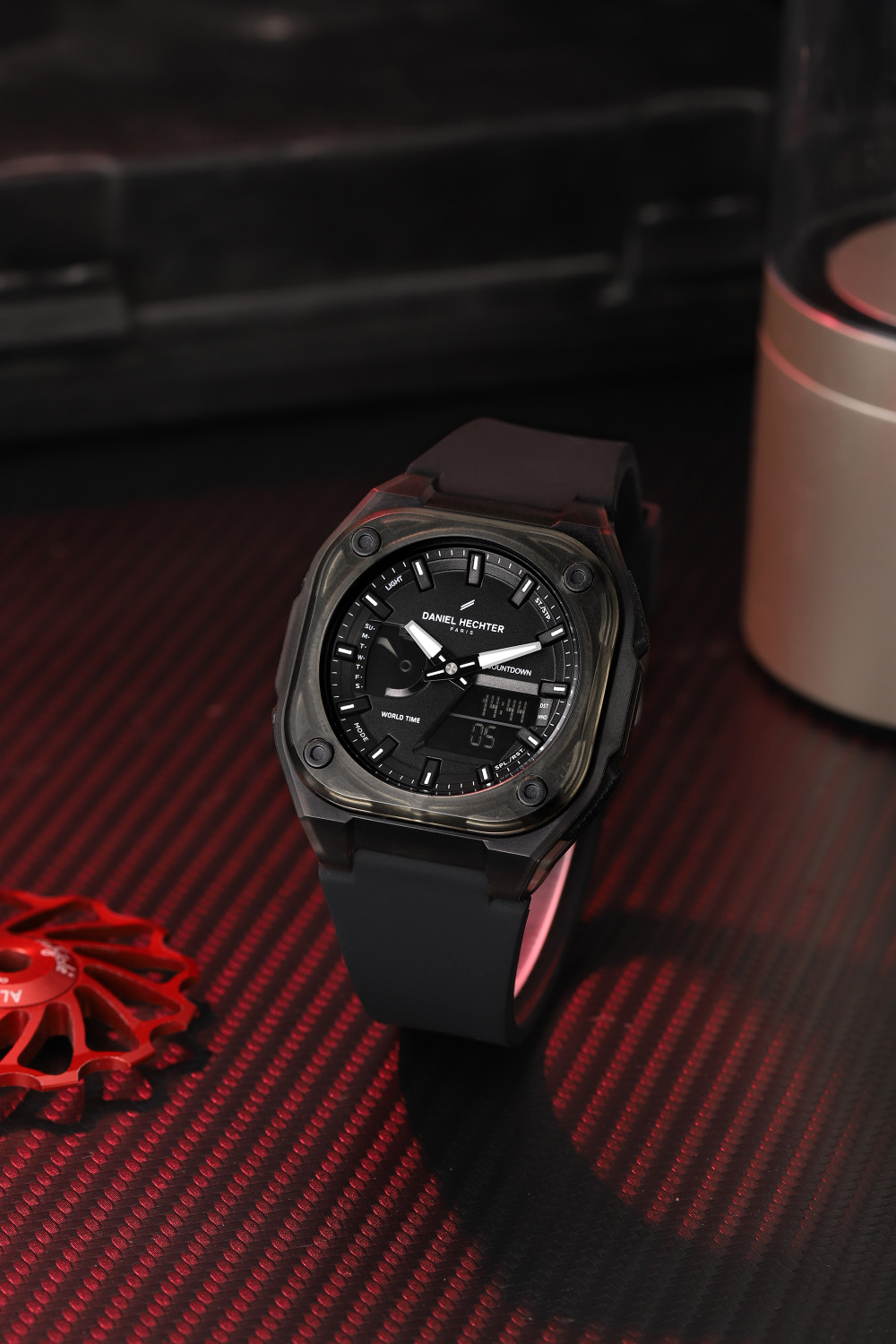 Image of DANIEL HECHTER Tech Collection Analog-Digital Sports Black Dial, Silicone Strap and Day Display Analog-Digital Watch - For Men DHM1071-02