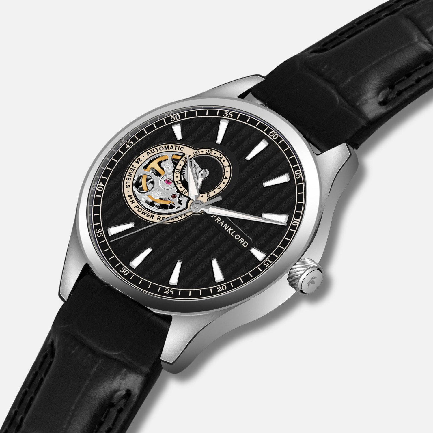 Image of FRANKLORD Ebony Luxe Regal Sapphire Open Heart Analog Watch - For Men
