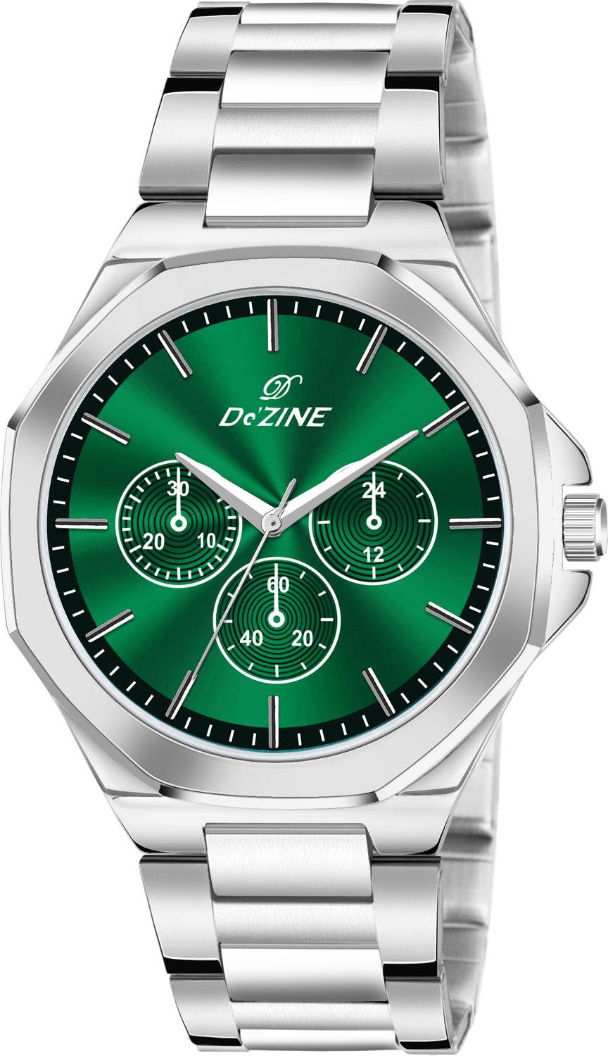 Dezine Green Dial Stainless Starp Chrono look Analog Watch - For