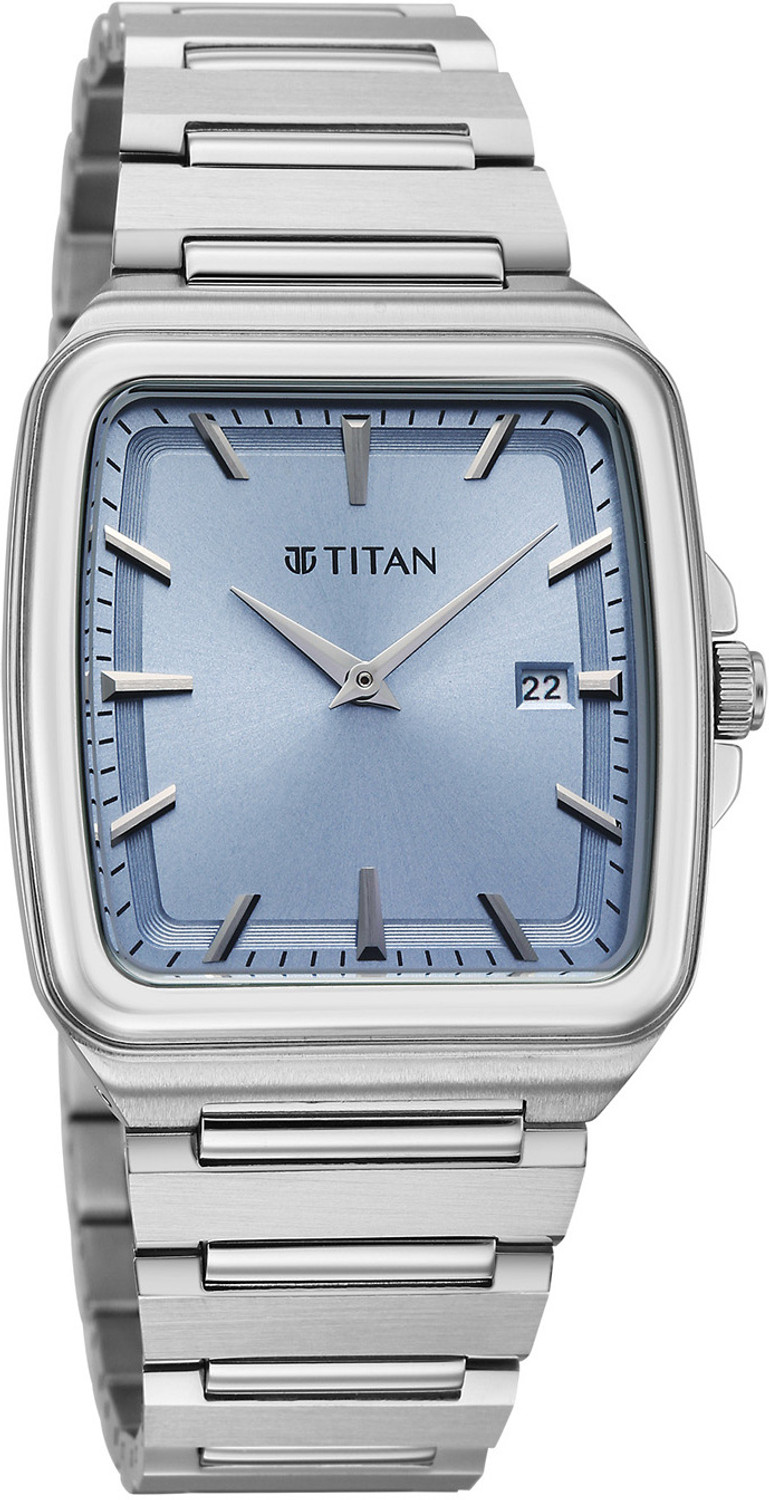 Image of Titan Titan Classique sleekfit Classique sleekfit 2 Hands + Date@3H Ice blue Dial Silver Color Strap Analog Watch - For Men