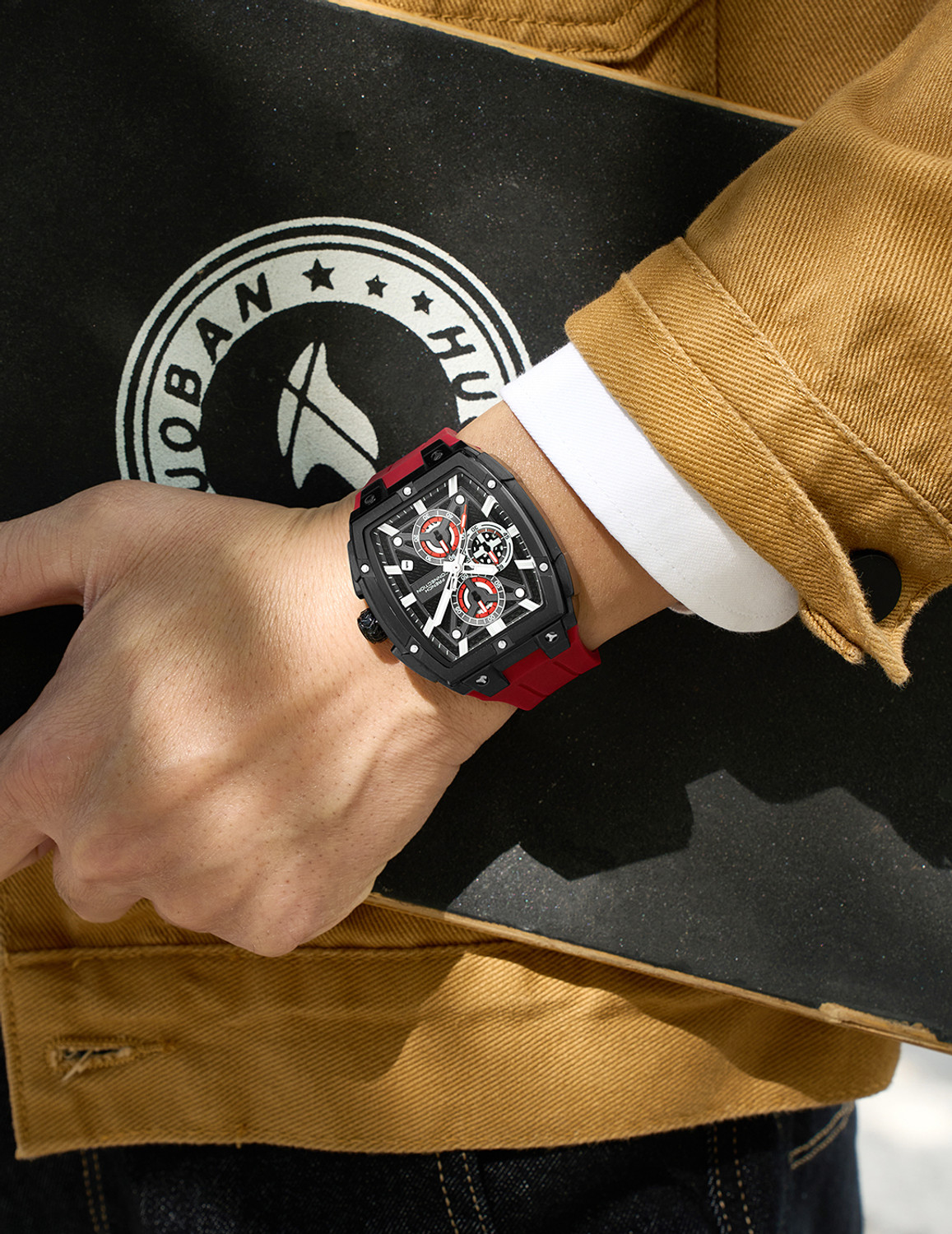 Image of French Connection FCM08R French Connection | Chronograph | Black Dial | Silicone Strap | FCM08R Analog Watch - For Men
