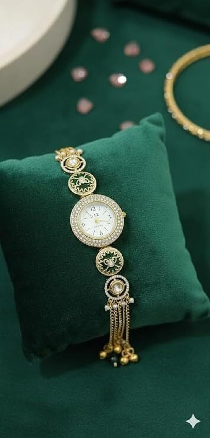 Image of Zodan Party Wear Stylish Wrist Watch with Stone Design kundan watch Analog Watch - For Women