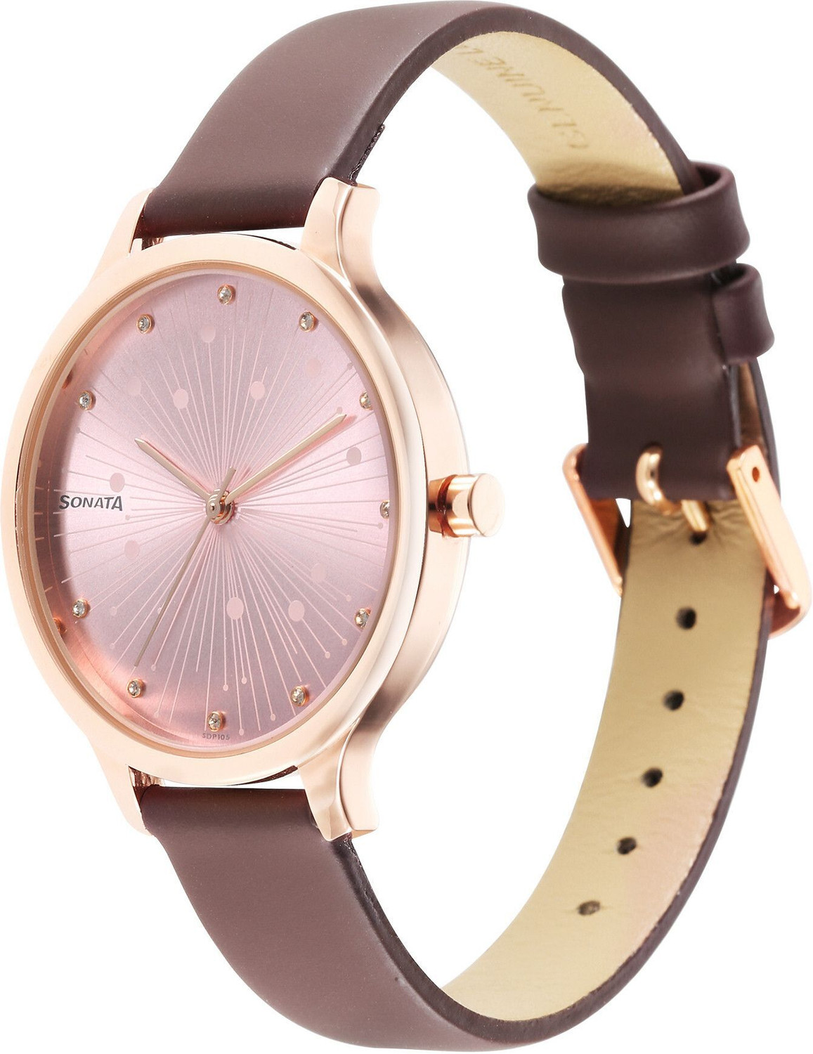 Image of SONATA Sonata Blush Pink Dial Brown Leather Strap Analog Watch - For Women