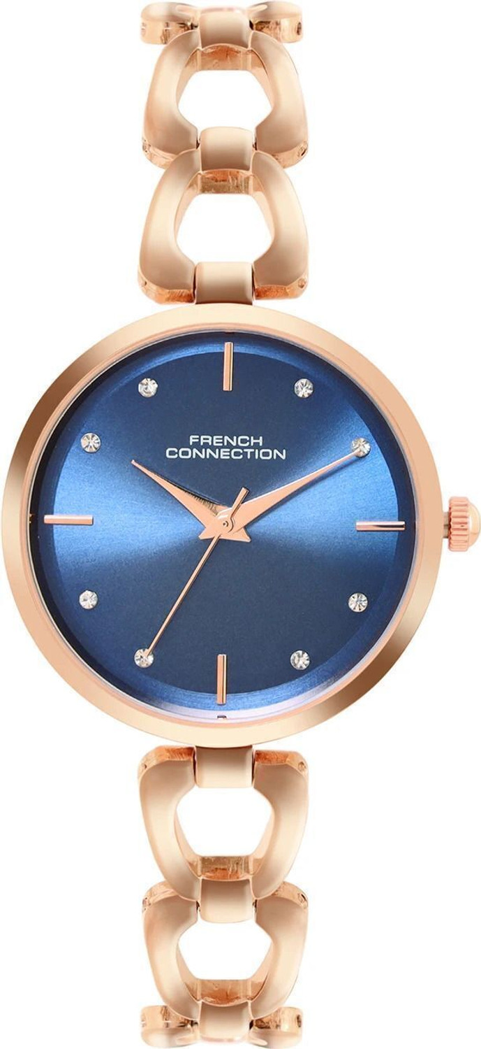 Image of French Connection Rhinestones Blue Sunray Dial | Women's Rose Gold Analog Watch Analog Watch - For Women