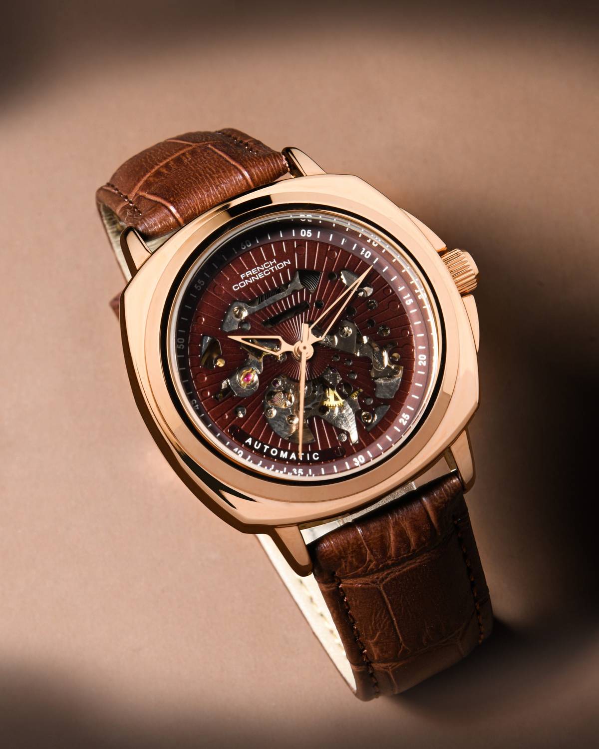 French Connection Brown Automatic Watch for Men's | Brown Texture...mo