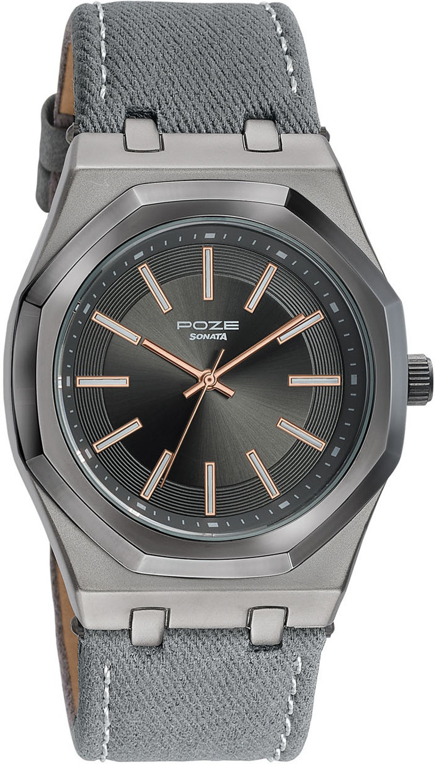 Image of SONATA Poze Drop 9.2 Poze 9 Quartz Grey Dial Grey Denim Strap Strap Analog Watch - For Men