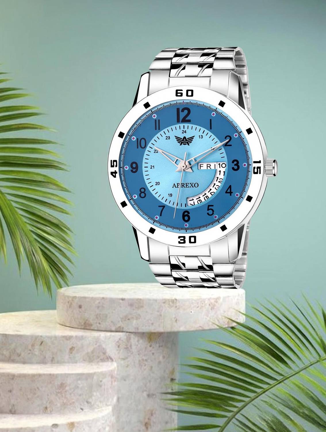 ABREXO Abx-1357 Seagreen Sea Green Dial, Silver Bracelet Day & Date Functioning Watch For Boys Analog Watch  - For Boys