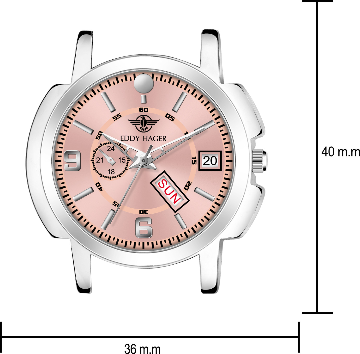 Image of EDDY HAGER EH-451-Pink Day and Date Display Analog Watch - For Women
