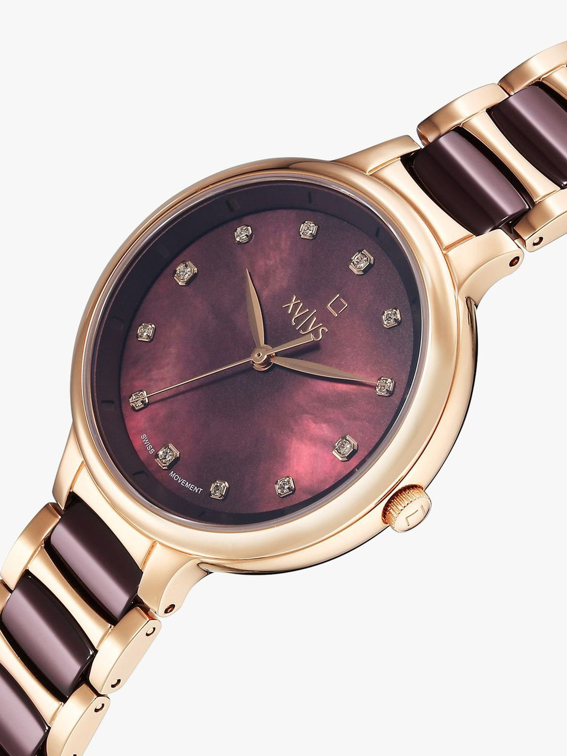 Image of XYLYS Xylys Swiss Rose Gold Steel And Ceramic Strap Mother Of Pearl Dial Analog Watch - For Women