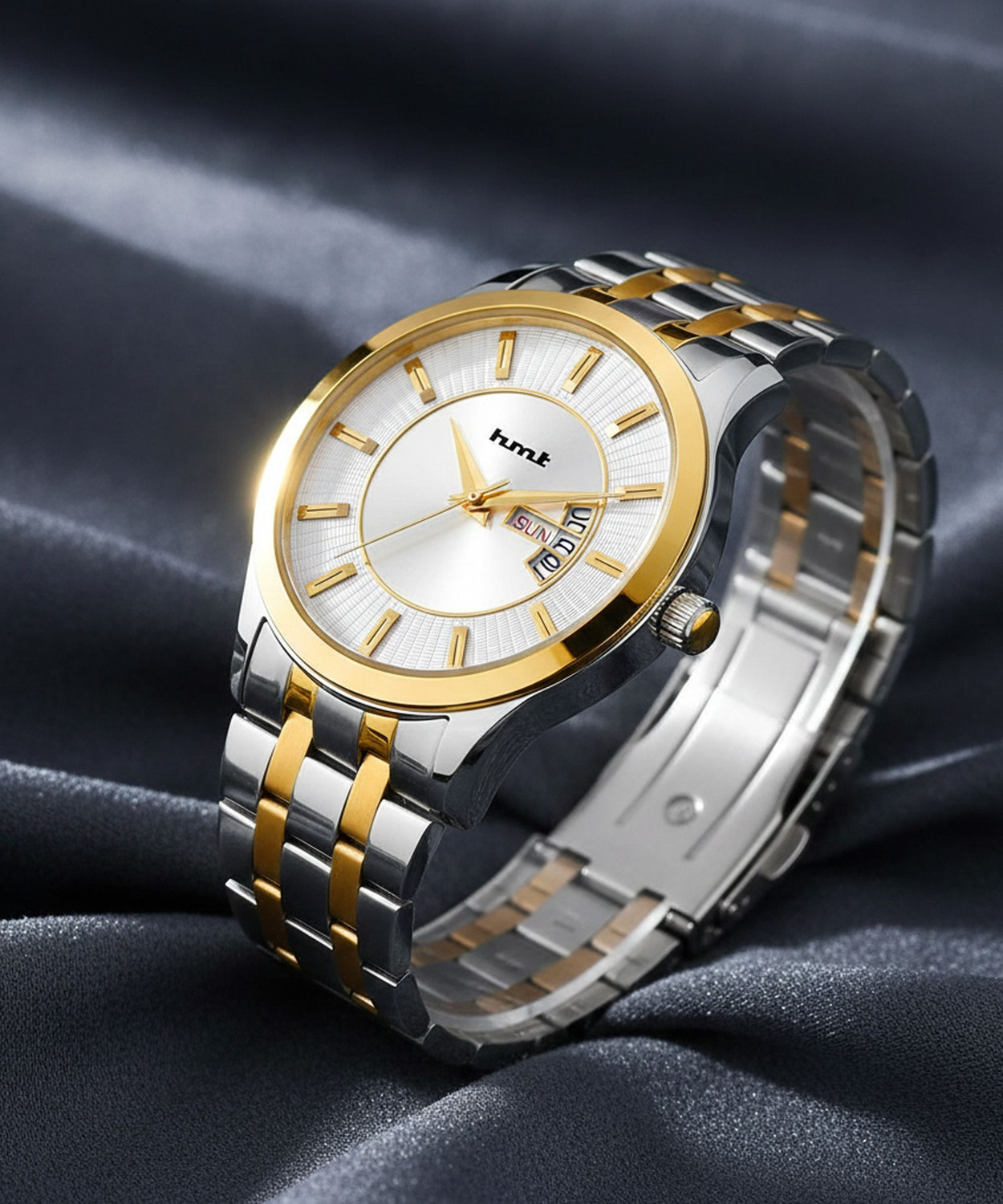 Image of HMT DLX DLX-1102 Original HMTS Golden Plated Stainless Steel Chain Men & Boys Wrist Hands Analog Watch - For Men