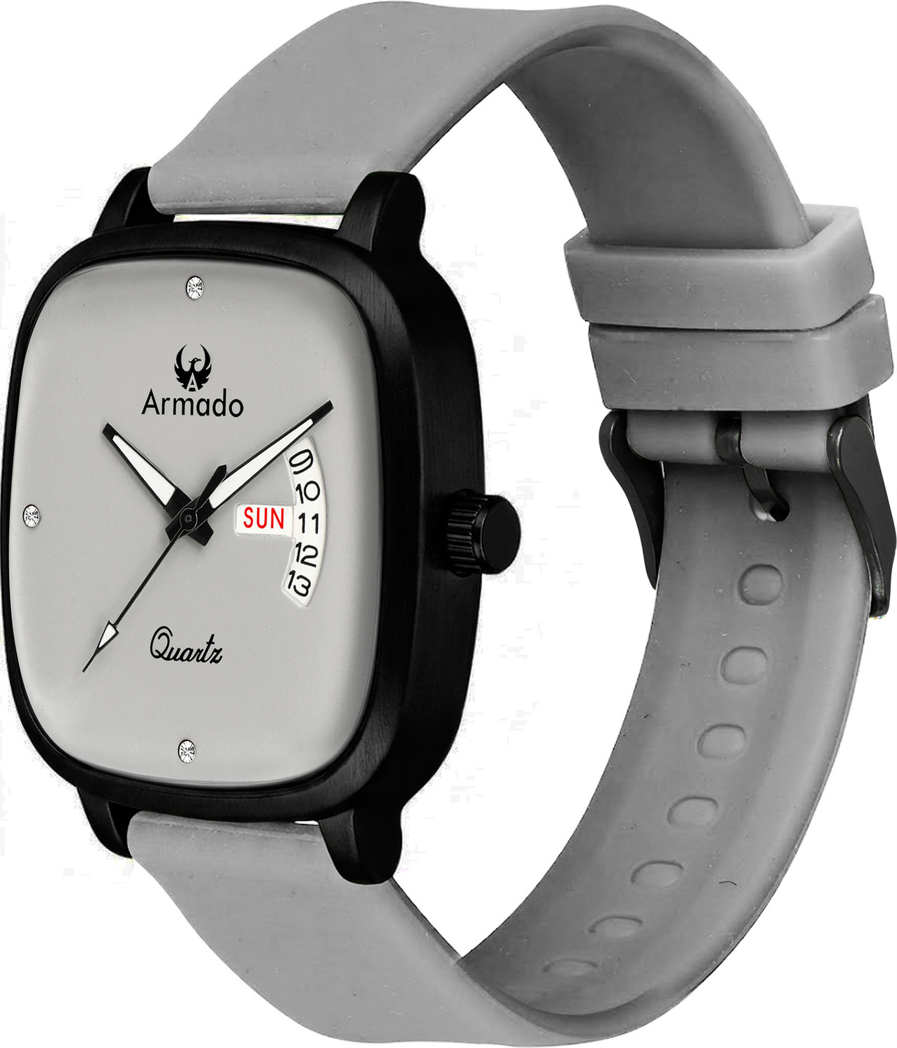 Image of ARMADO AR-MH-1281522-Neutral Grey Armado Watch for Boys | Square Dial | Day & Date Display | Silicone Strap Analog Watch - For Men