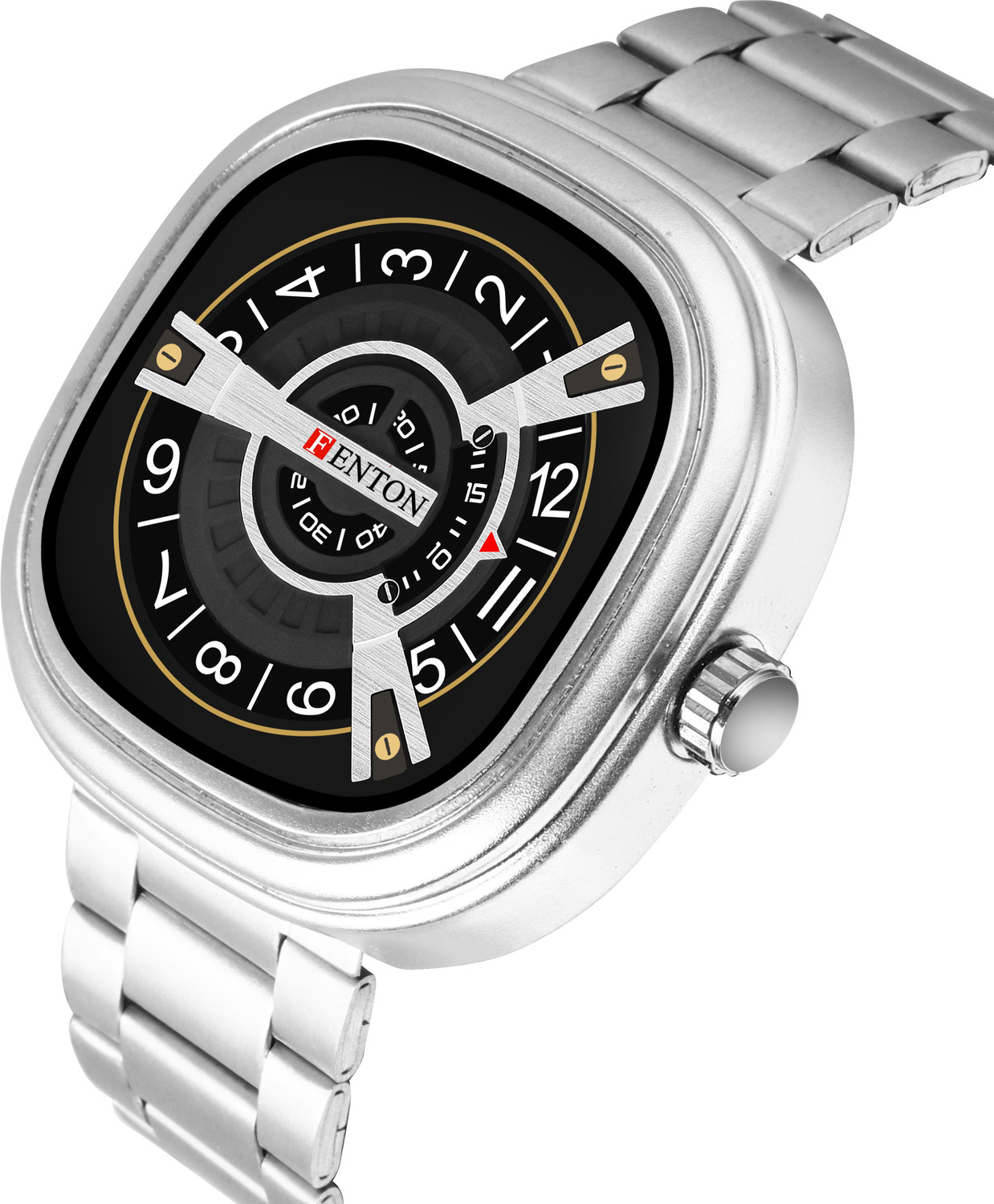 Image of FENTON WATCHES Fnt-900051 Trendy Wrist Watch, Stainless Steel Bracelet, Black Dial with Arabic Numerals Analog Watch - For Men