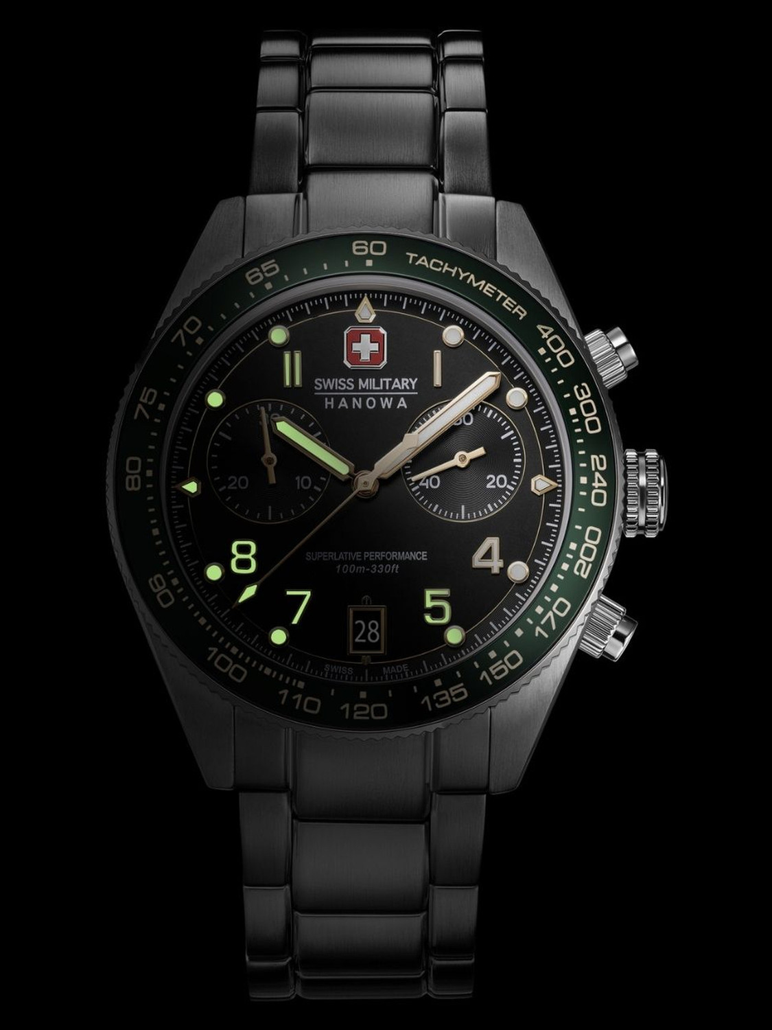 Image of Swiss Military Hanowa SPITFIRE Spitfire Dated Black Dial | Swiss Made | Silver Chronograph Watch for Men Analog Watch - For Men