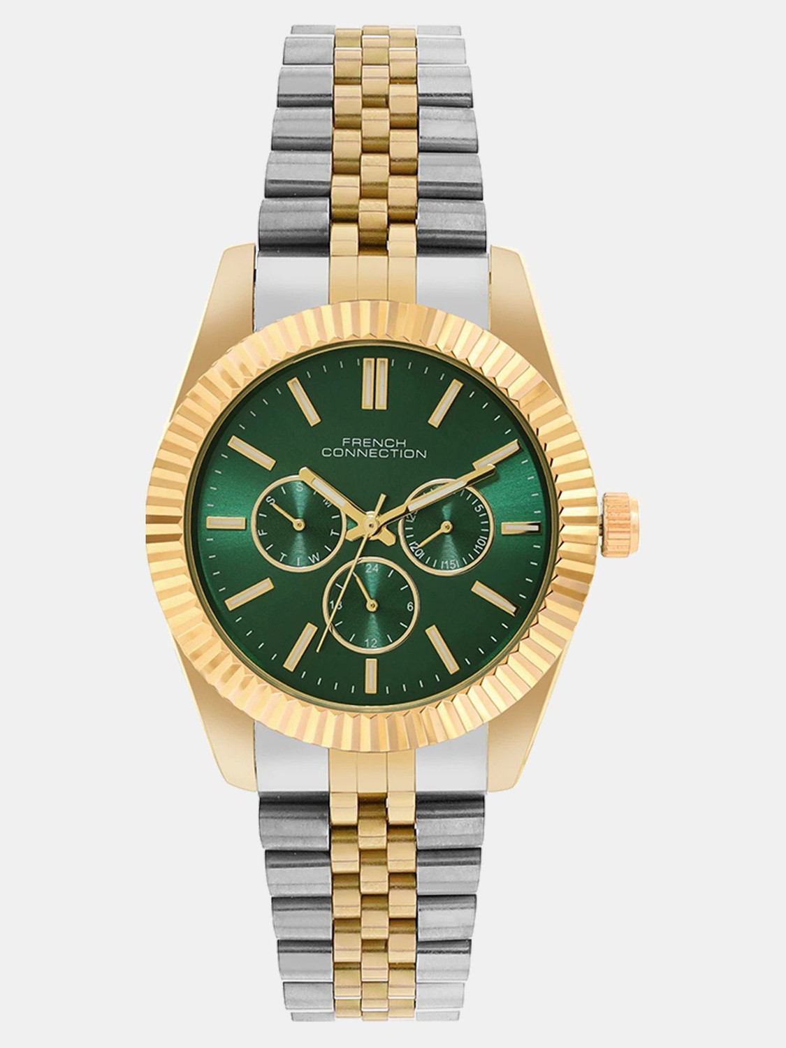 Image of French Connection FUNCTIQ Green Sunray Round Dial | Men's Multifunction Gold Watch Analog Watch - For Men
