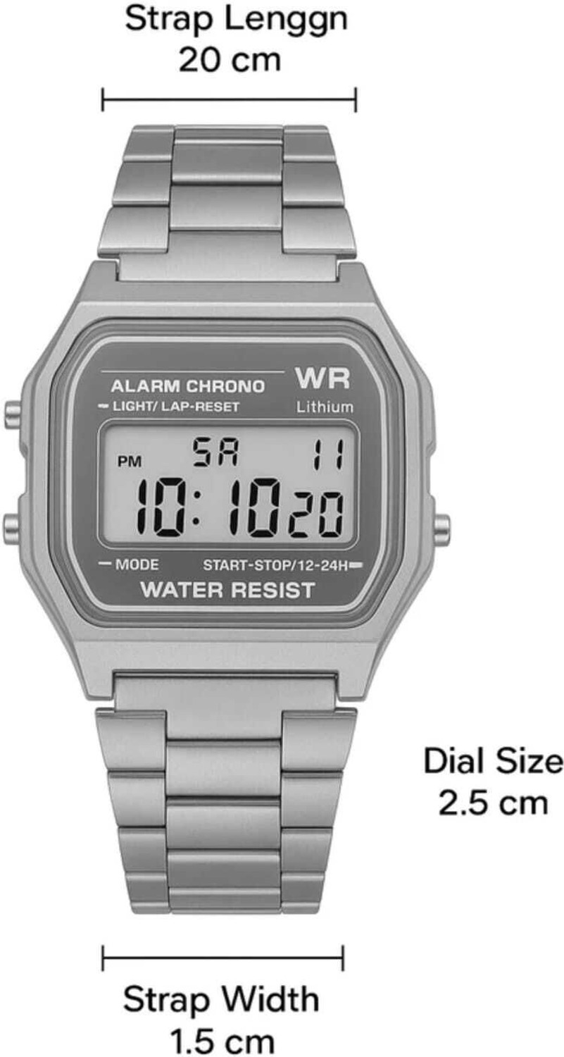 Image of Zadinga Dial Color: Grey, Case Shape: Rectangular Watch Movement Type: Quartz, Watch Display Type: Digital and Stainless Digital Watch - For Men