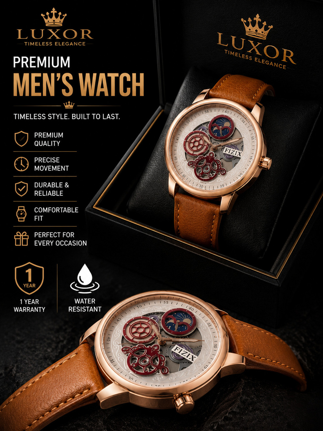 Image of BAJRANG ROYAL luxury analog watch for men brown leather strap stylish casual wrist watch. Premium Skeleton Collection Analog Watch - For Men