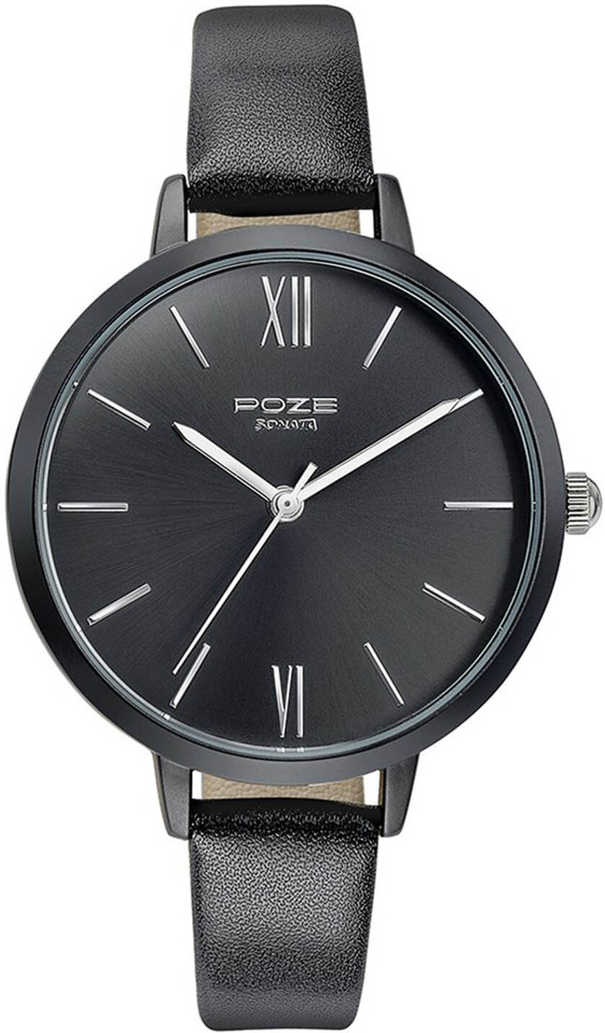 Image of SONATA Sonata Poze Quartz Analog Black Dial Leather Strap Watch for Women - SP80075KL04 Analog Watch - For Women