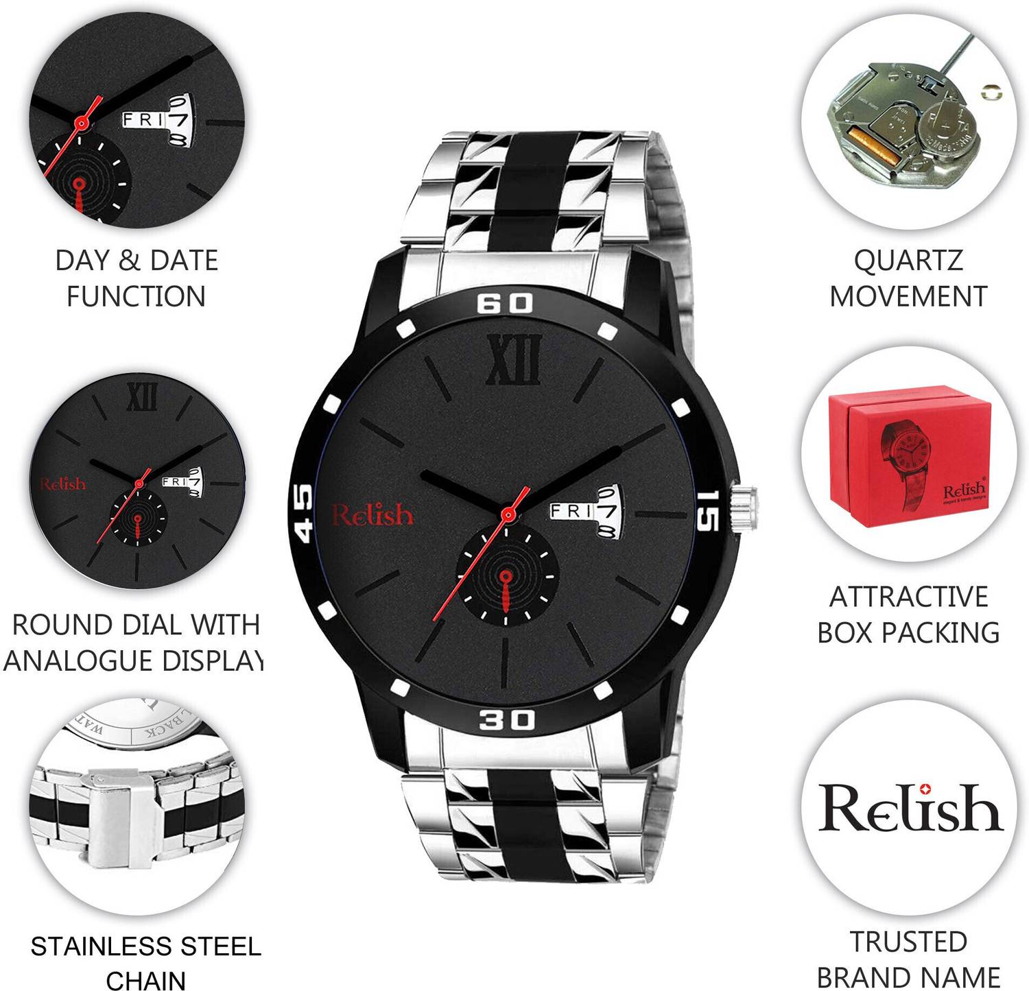 RELish Two Tone Black Analog Watch for Men - Image 4