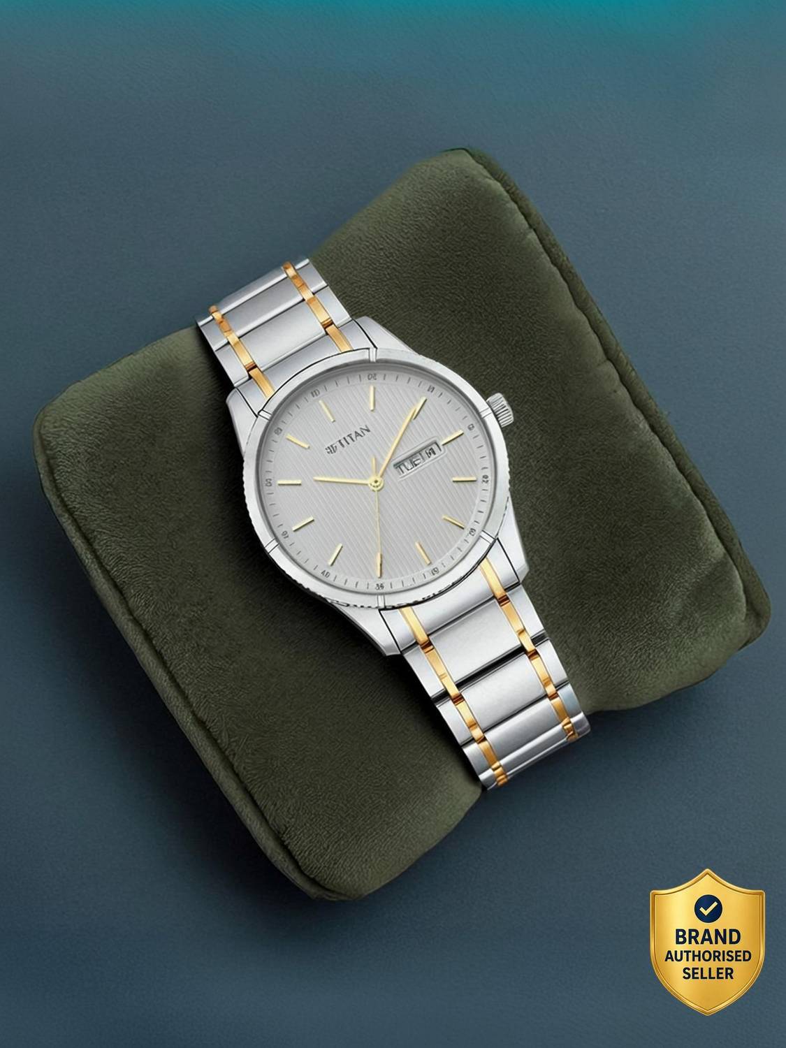 Titan Lagan White Dial Silver & Gold MetalStrap Analog Watch - For Men NT17742565BM01,C4048PP05J,17742565BM01,NU17742565BM01,NU1775BM02 - Image 2