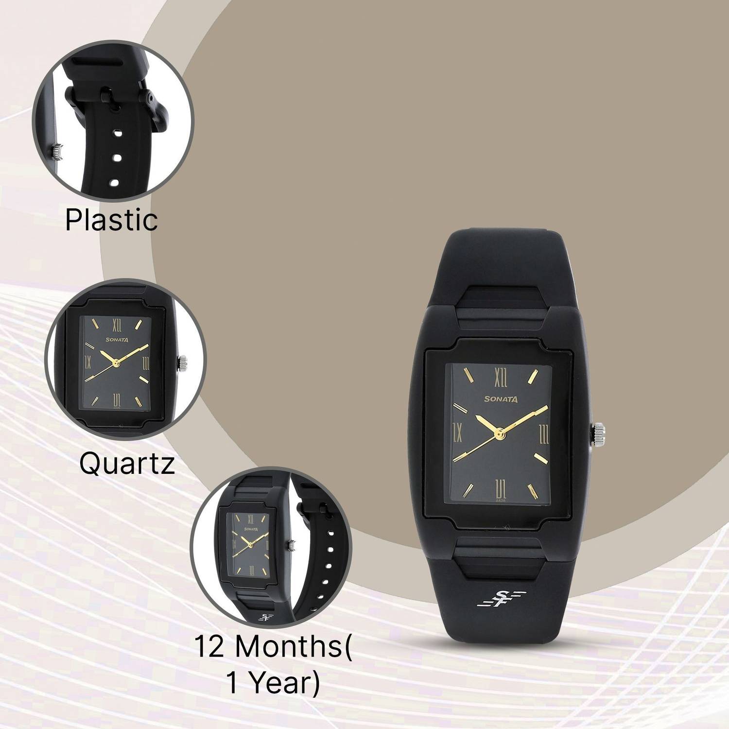 Sonata NP7920PP13 Black Dial Black Plastic Strap Analog Watch - Image 3