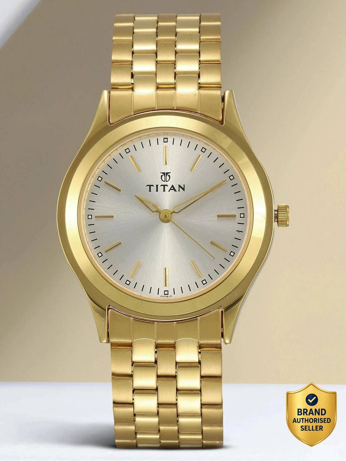 Titan Silver Dial Gold Stainless Steel Strap Analog Watch - Men