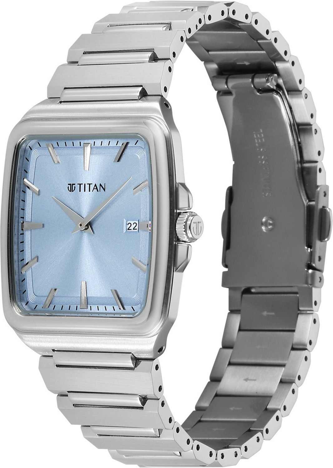 Image of Titan Titan Classique sleekfit Classique sleekfit 2 Hands + Date@3H Ice blue Dial Silver Color Strap Analog Watch - For Men