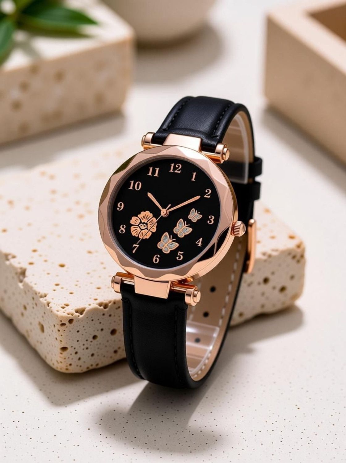 Image of Alkhwatches Black Luminous Wings: Beauty in Every Moment Analog Watch - For Women