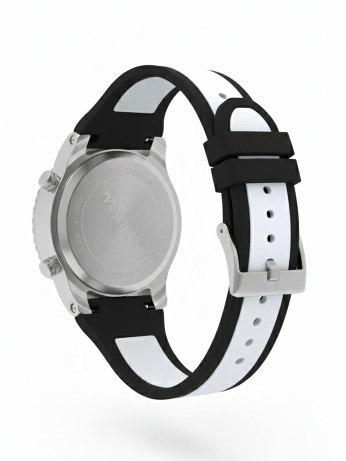 Image of Chaxigo Stylish Multi-functional White Dial White-Black Silicone Strap Analog-Digital Watch - For Men