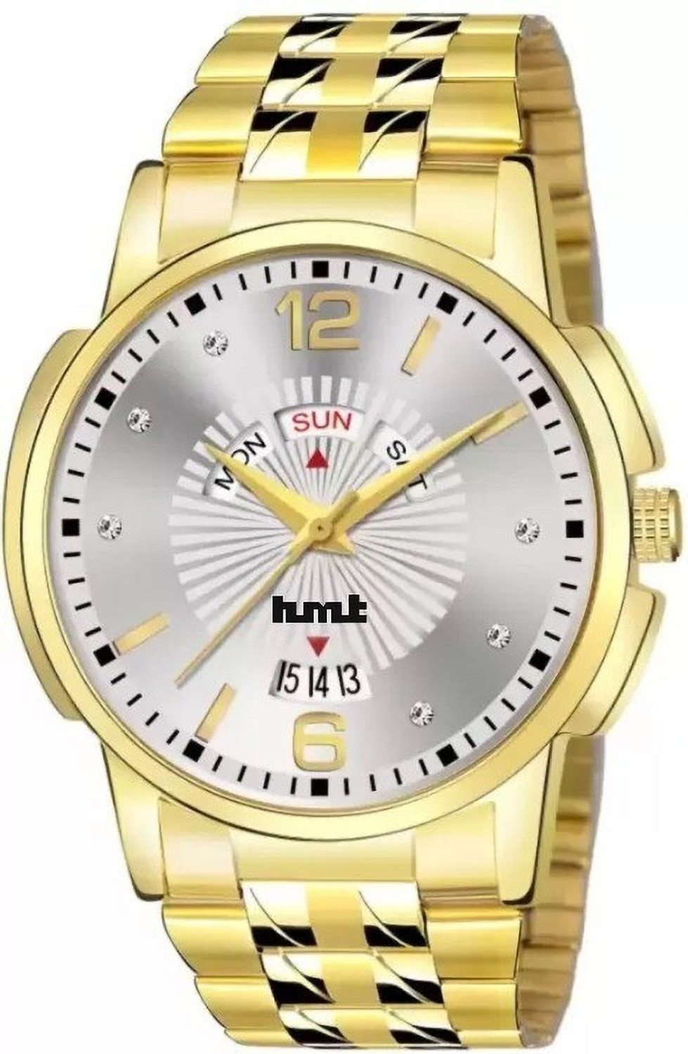 Image of HMT DLX Unique Analoge watch Series men and boys Analog Watch Date Functioning Sliver Dial Golden Chain Analog Watch - For Men