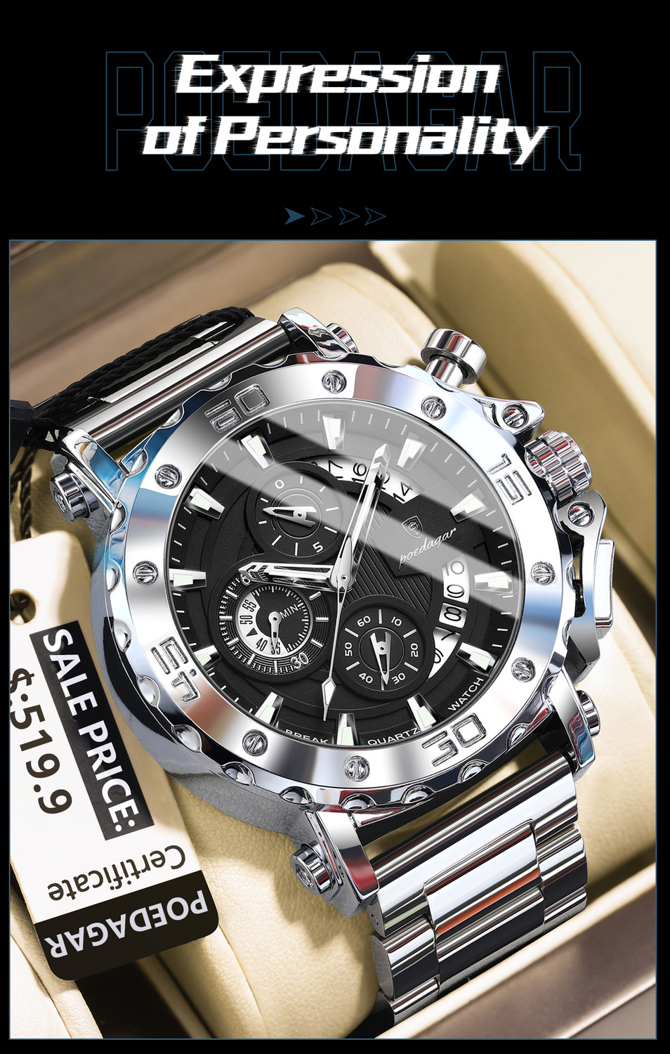Image of POEDAGAR PD892G-B Analog Watch - For Men