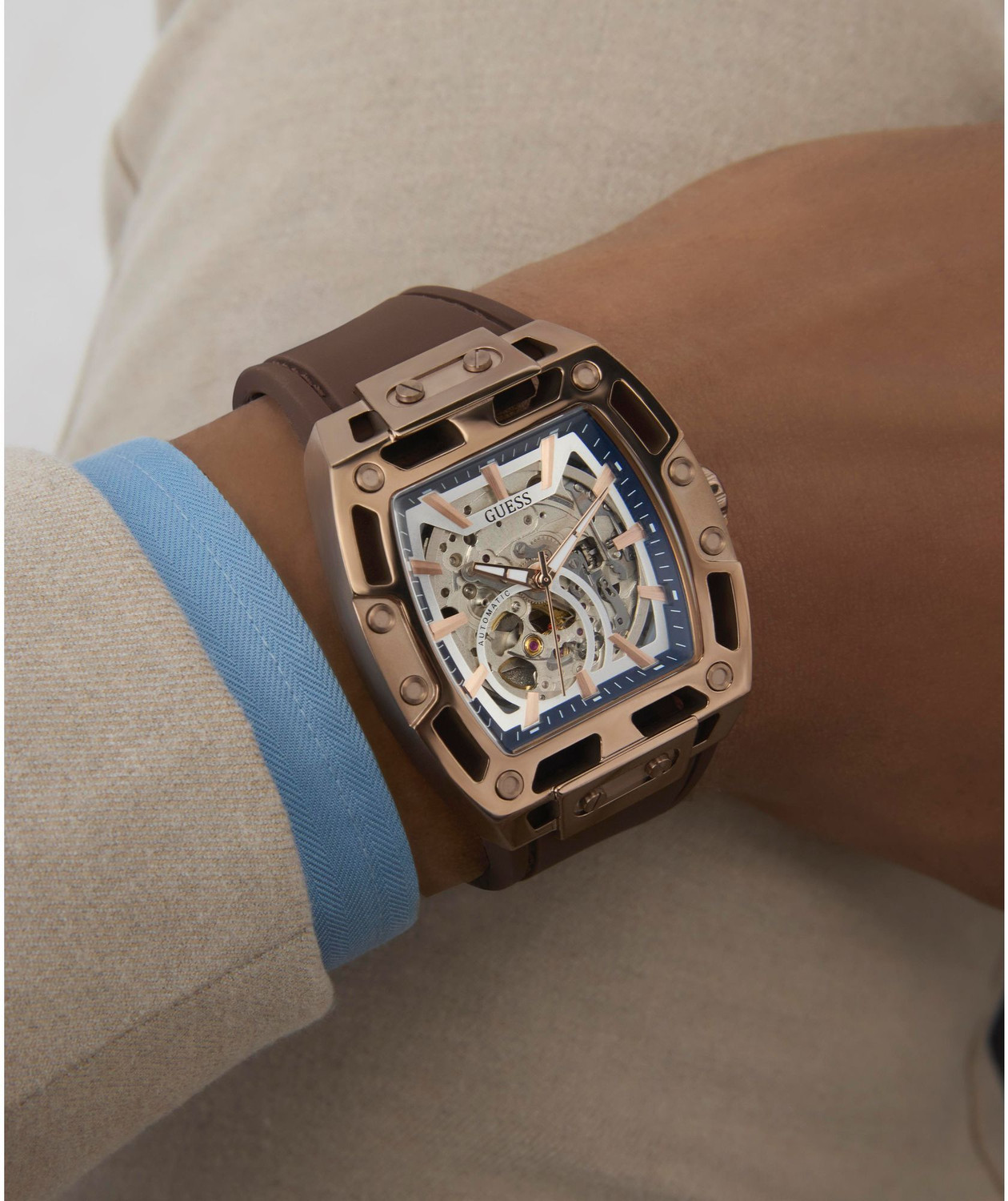 Image of GUESS Silver Rectangle Dial Analog Watch - For Men GW0980G3