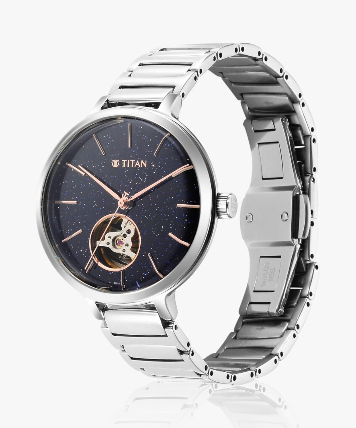Image of Titan 2675Sm01-Dl953-Aventurine Automatic Titan Aventurine Automatic Blue Dial Silver Stainless Steel Strap Analog Watch - For Women
