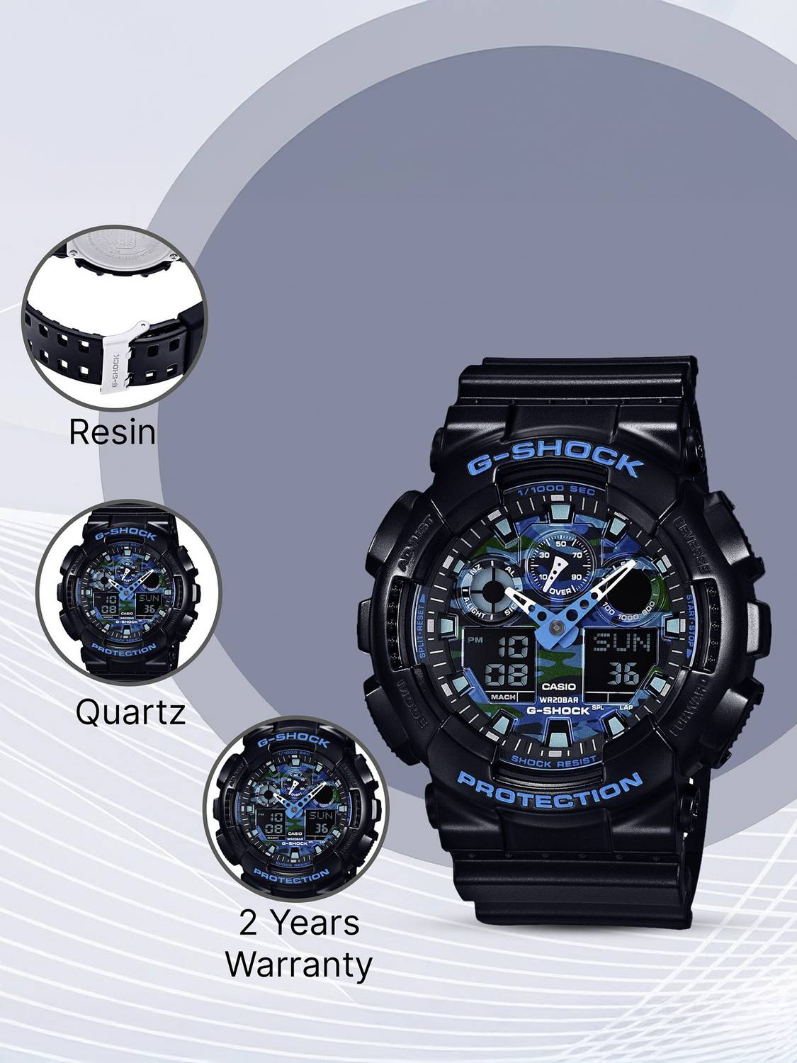 CASIO GA-100CB-1ADR Blue Camouflage Watch - Image 4