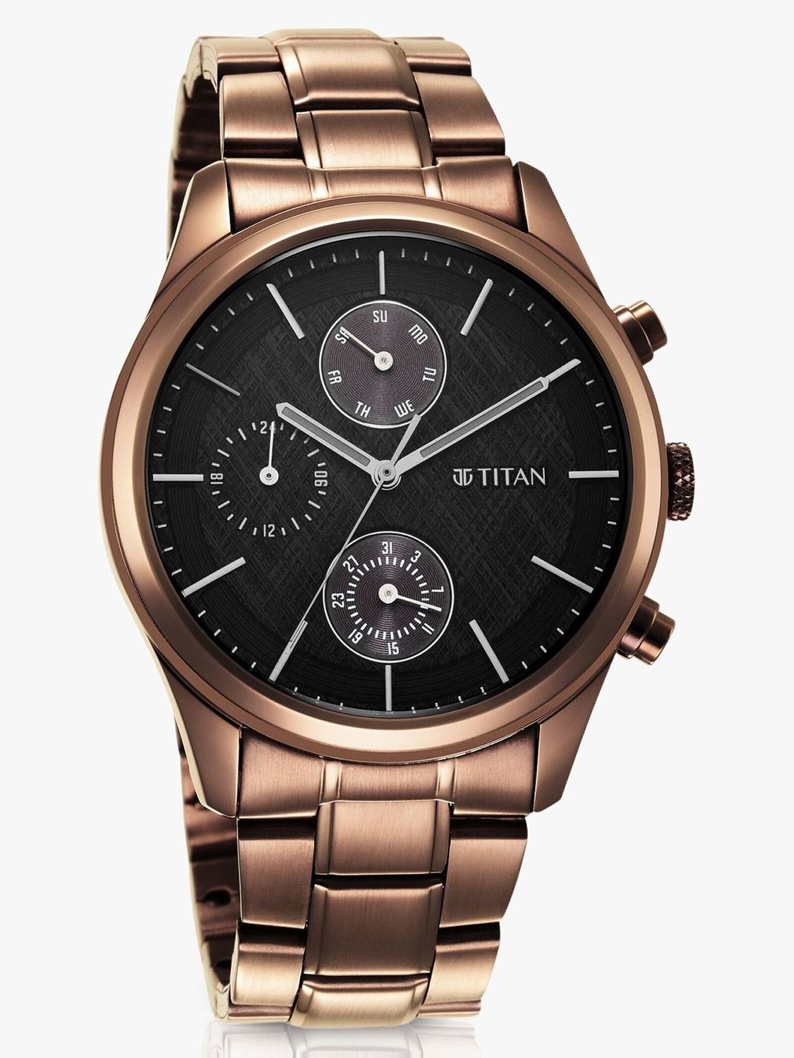 Titan Neo Splash Black Dial Brown SS Strap Analog Watch - Image 5