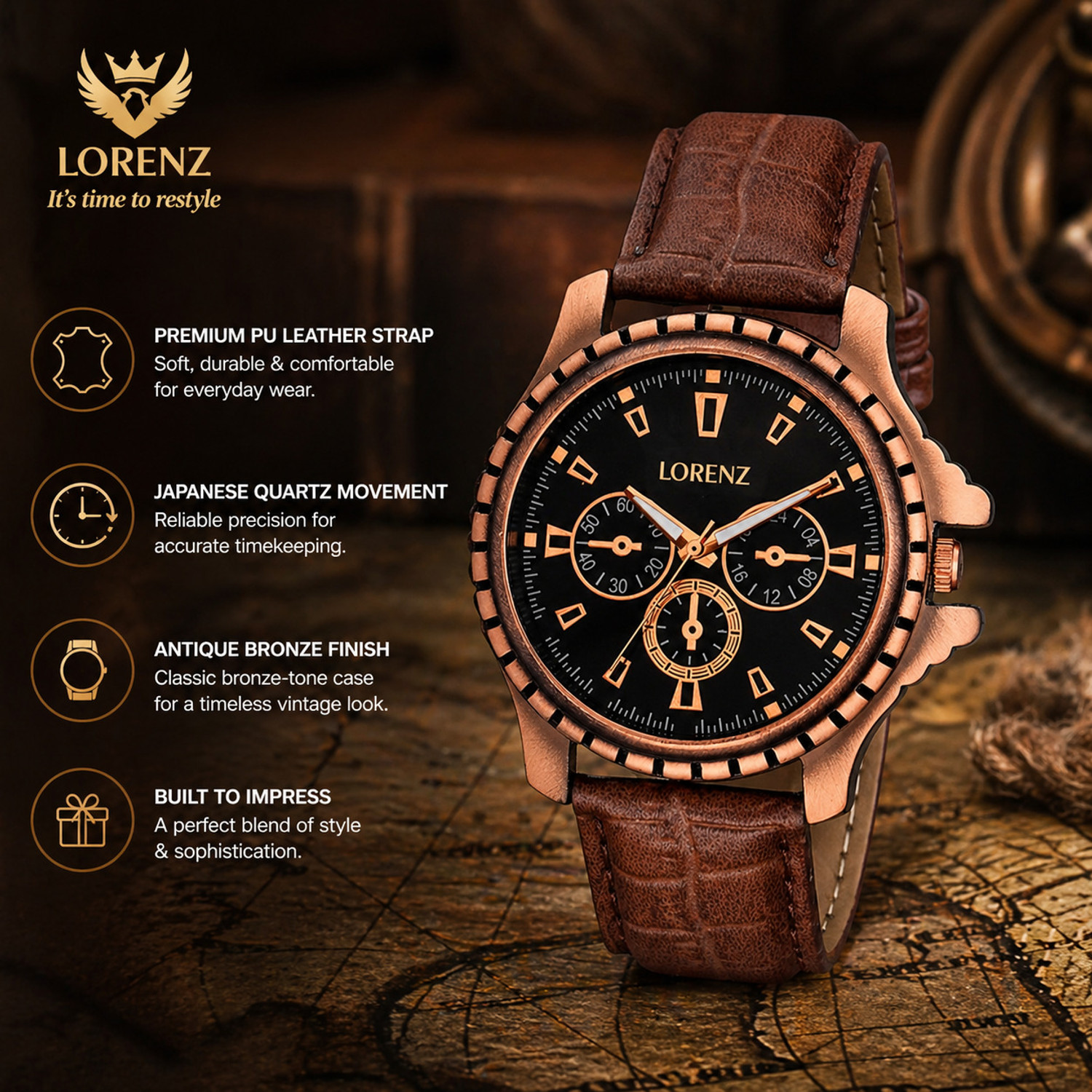 Image of LORENZ CM-1054WL-BRN Combo Gift Set of Men's Wallet & Analog Watch - For Men