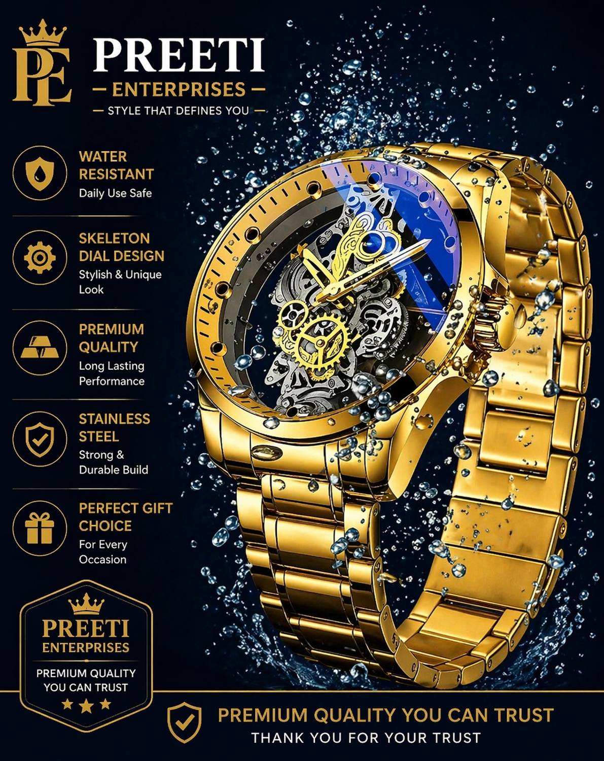 PREETIENTERISES Men's Skeleton Analog Watch - Image 2
