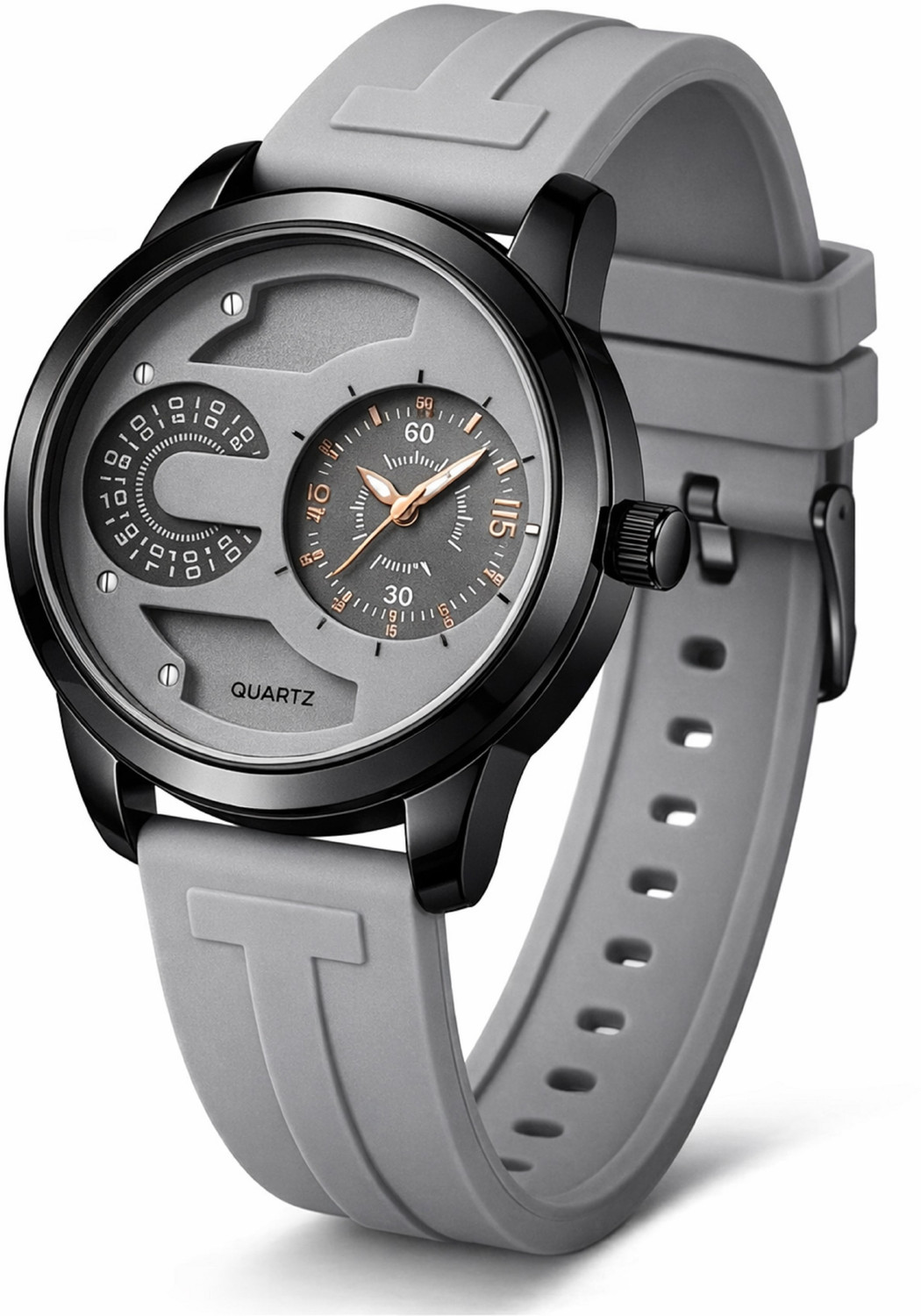 Image of MAAN INTERNATIONAL DD-2401 Prime Collection Dual Dial Quartz Black Silicone Strap Analog Watch - For Men