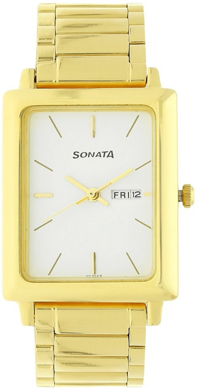 Image of Sonata with Day & Date White Dial Gold Stainless Steel Strap Analog Watch - For Men NC2472SM01, NT7078YM03,NU7078YM03