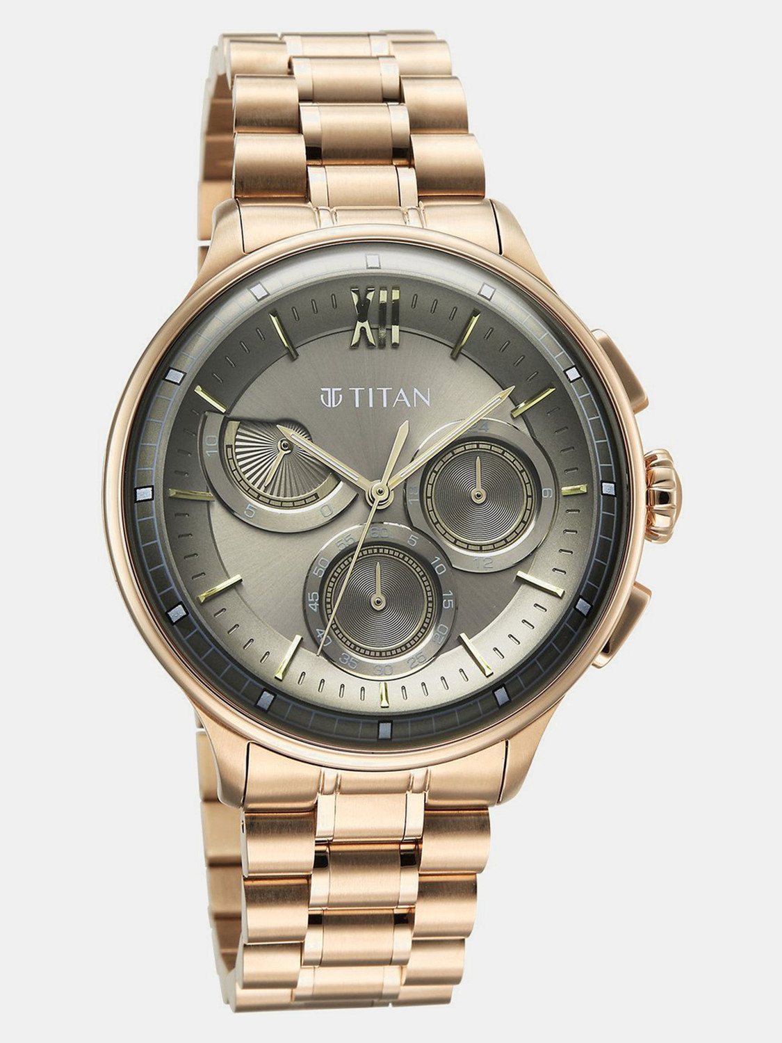 Image of Titan Titan Classique Half Cut Chronograph Titan Classique Half Cut Chronograph Qtz Anthracite Dial C Gold Strap Analog Watch - For Men