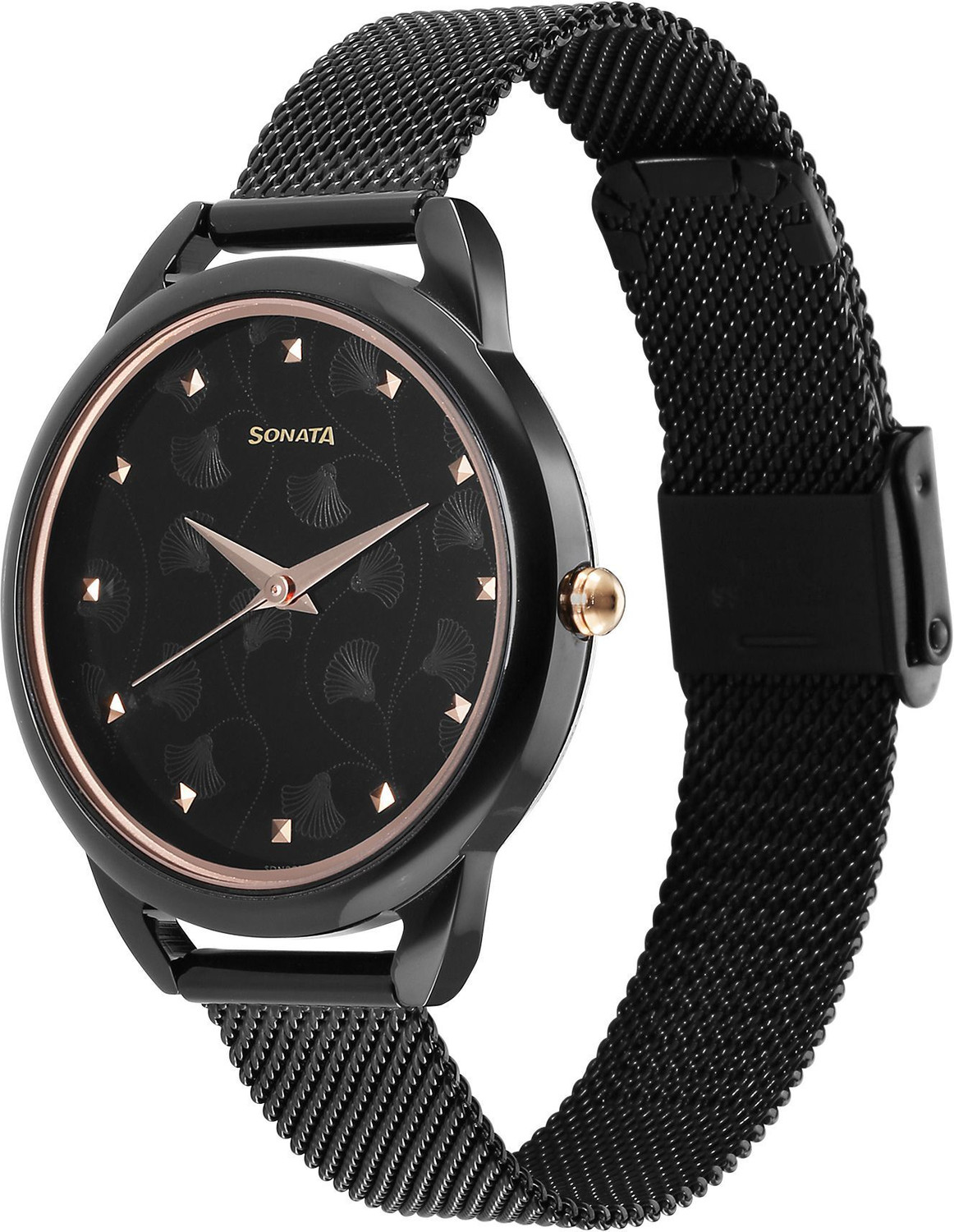 Image of SONATA Sonata Wedding Black Dial Black Stainless Steel Strap Analog Watch - For Women