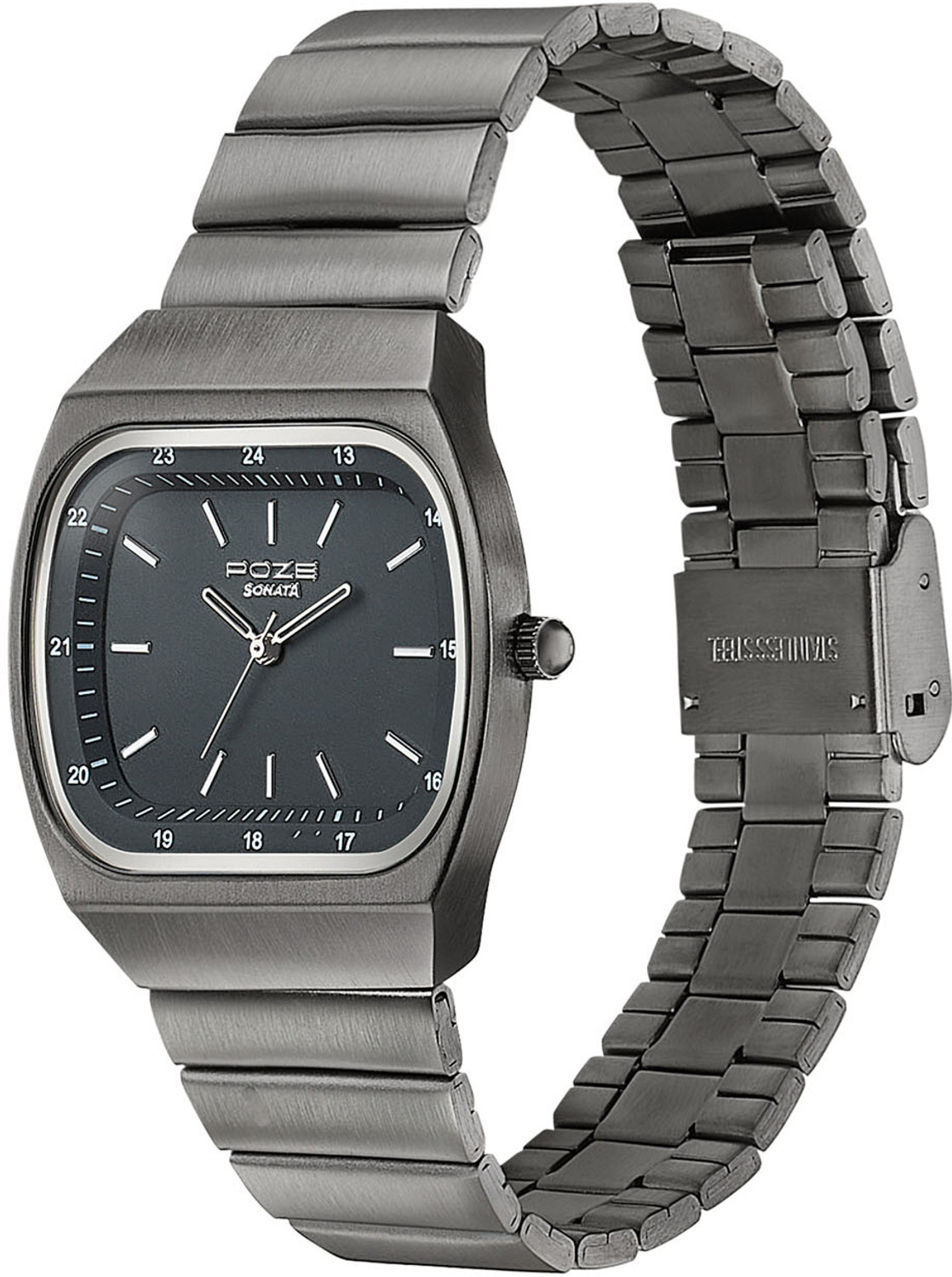 Image of SONATA Poze Drop 9.2 Poze 9 Quartz Black Dial IP Gun SS sheet metal Strap Analog Watch - For Men & Women