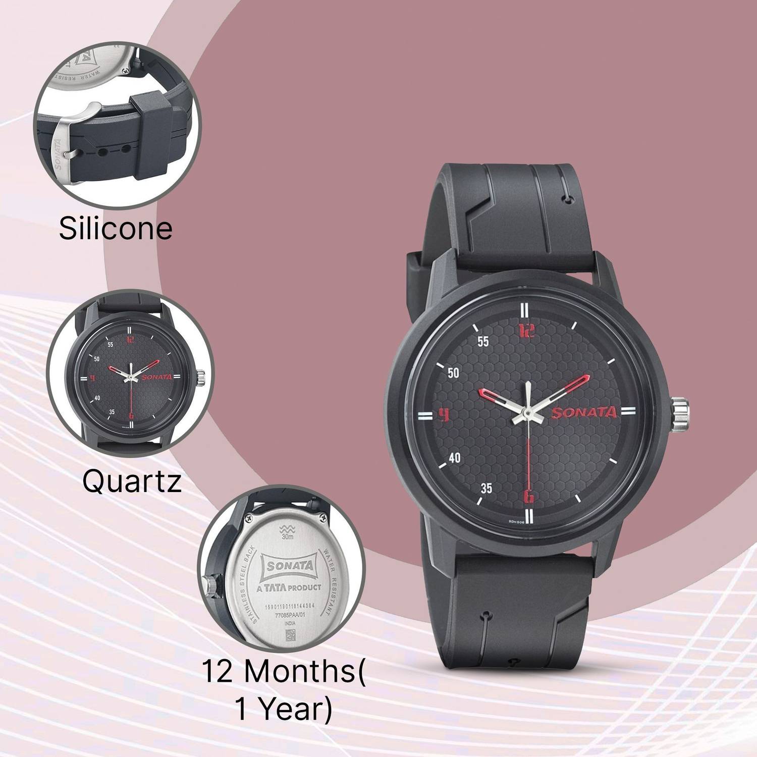 Sonata 77085PP04 Volt Black Dial Men's Watch - Image 3