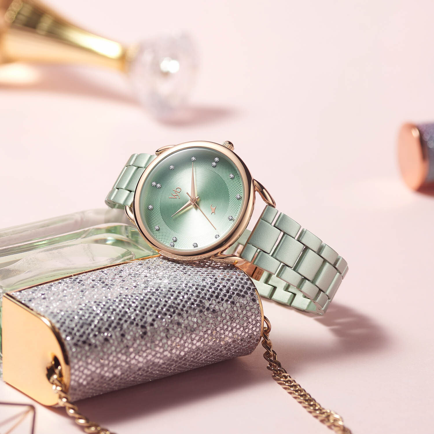 Image of Fastrack Fastrack Vyb Charmer Green Dial Green Stainless Steel Strap Watch for Girls Analog Watch - For Women