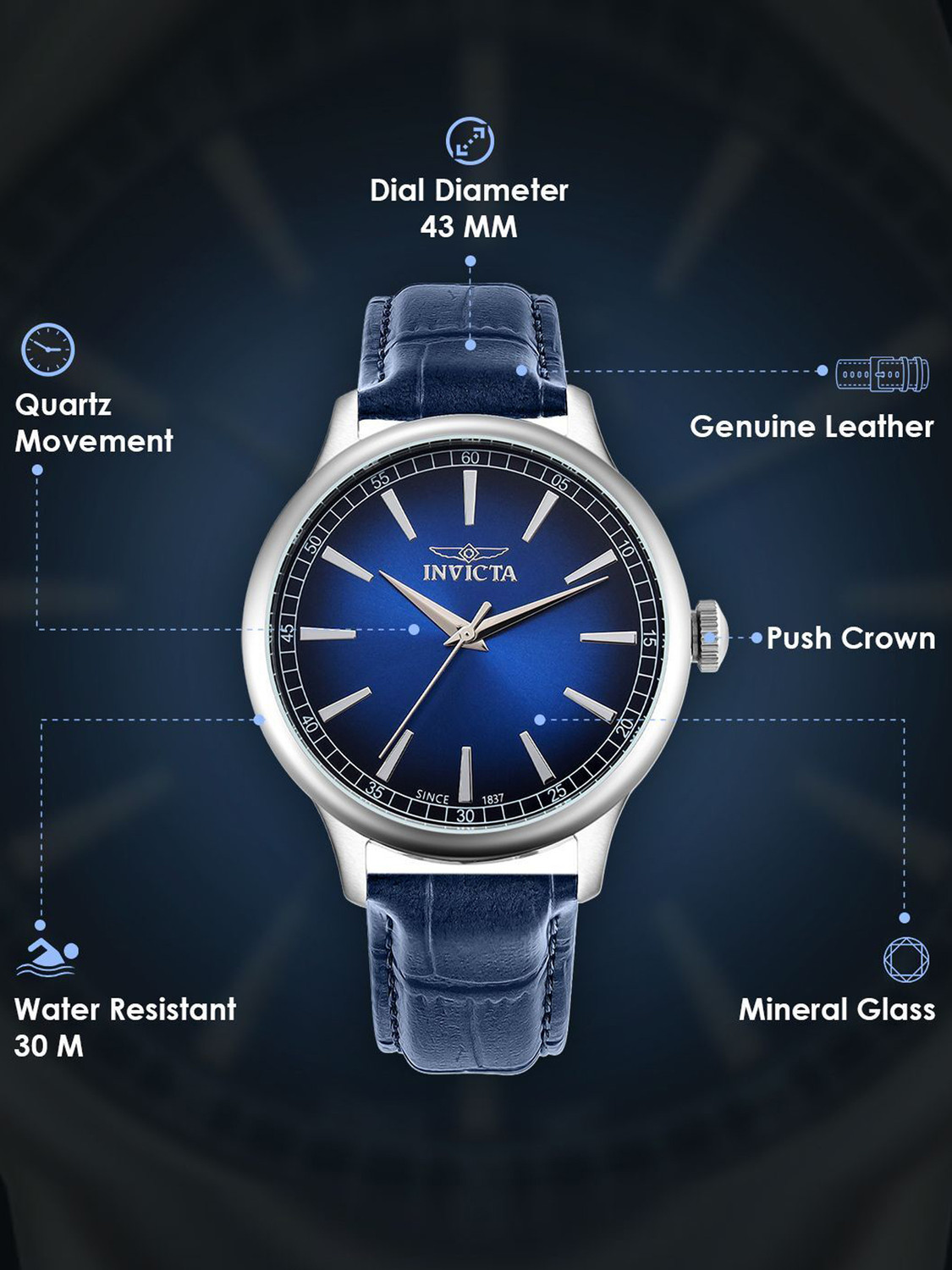 Image of INVICTA Celestial Quartz Blue Dial Analog Watch - For Men 50475