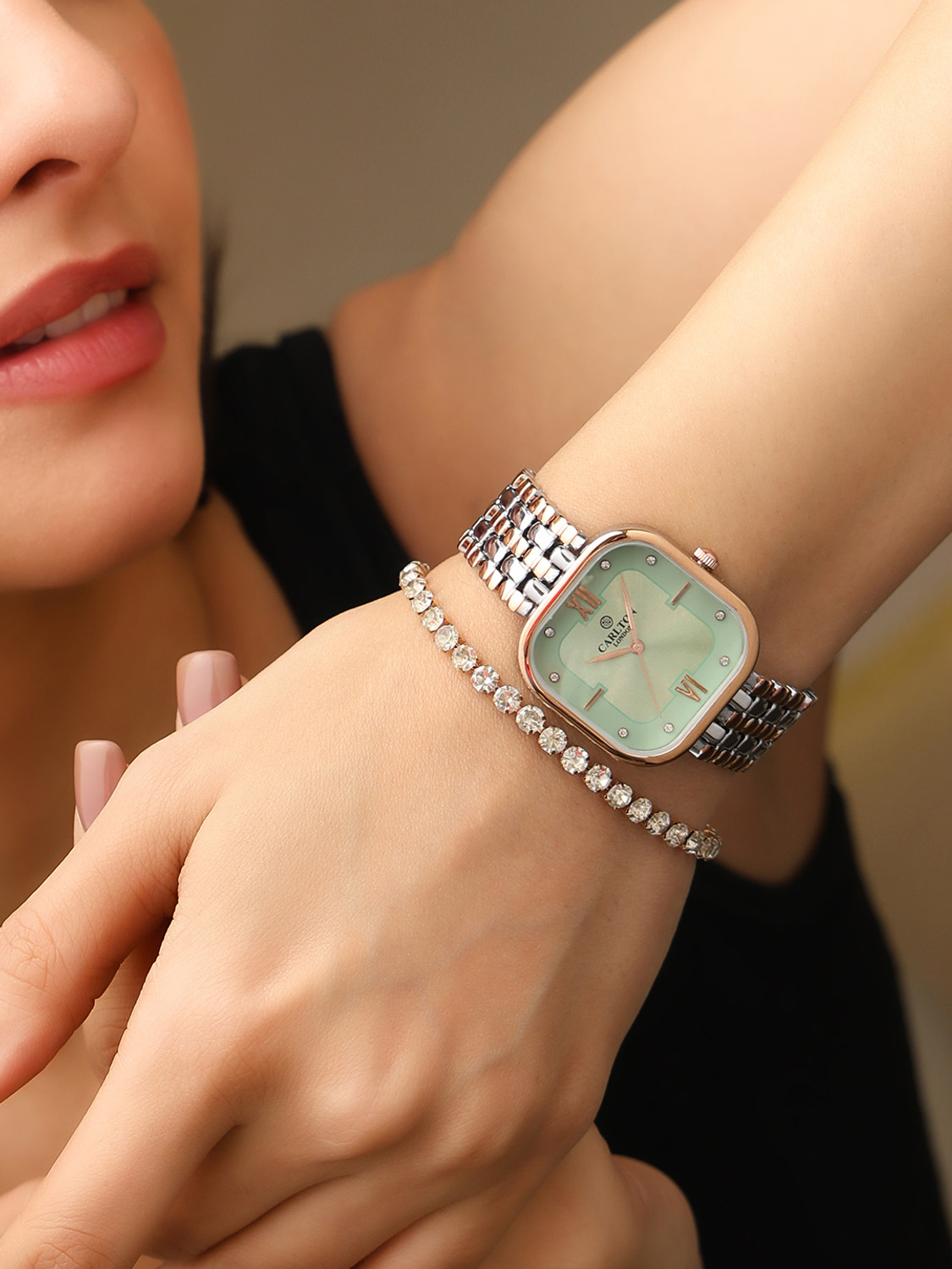 Image of CARLTON LONDON CLPLG107 Gift Set of Chelsea Mint Green Analog Watch - For Women