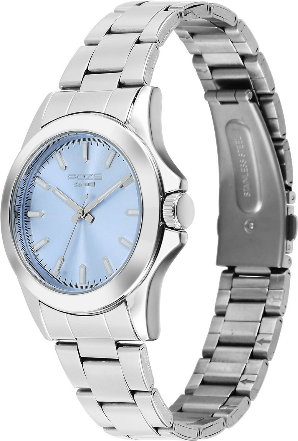 Image of SONATA POZE DROP 8 Sonata Poze 8 Quartz Lt. Blue Dial IPS Stainless Steel Strap Analog Watch - For Men