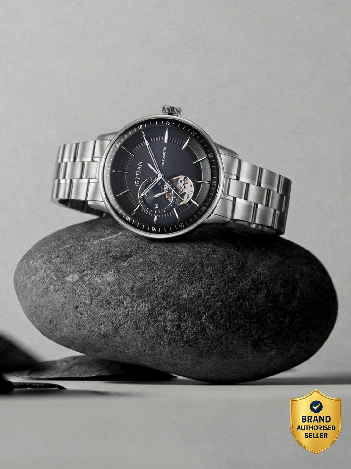 Image of Titan Orbital Open Heart Automatic Orbital Open Heart Automatic with Black Dial Silver SS Strap Analog Watch - For Men